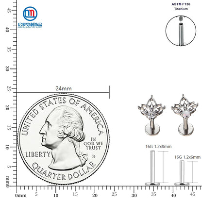 QM ASTM F136 Titanium Internally Threaded Half Lotus Top Labret Tragus Flat Helix Earring Piercing Jewelry
