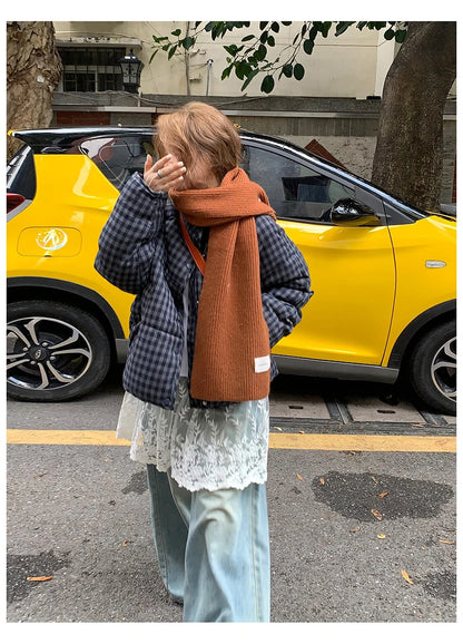 MEXZT Short Plaid Parkas Women Streetwear Stand Collar Puffer Jacket Winter Korean Down Coats Fashion Cotton Padded Outerwears