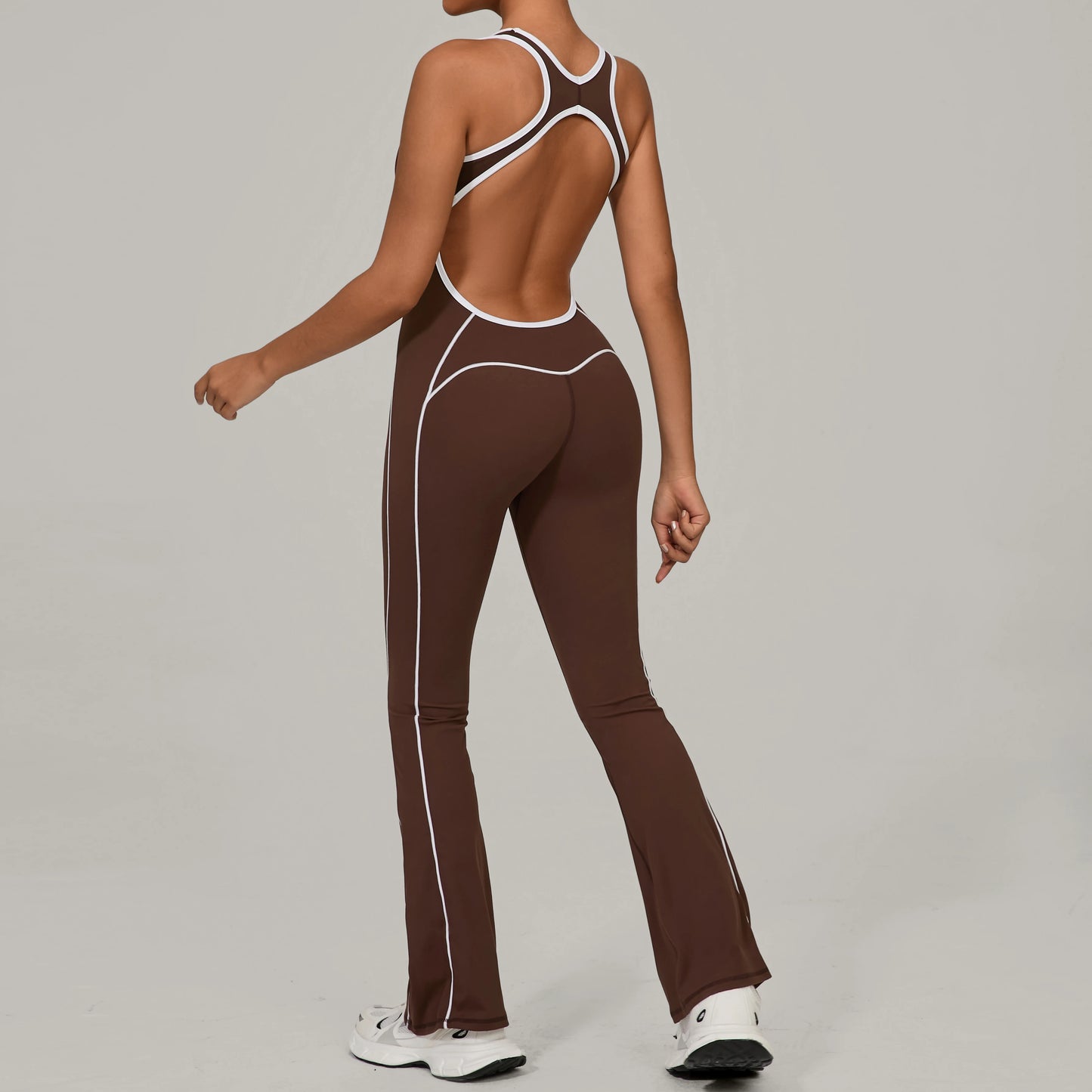 Sexy Backless Bodysuit Women's Set Tracksuits Fitness Sports Jumpsuit Yoga One-piece Suit Flared Pant Fast Dry Workout Clothes