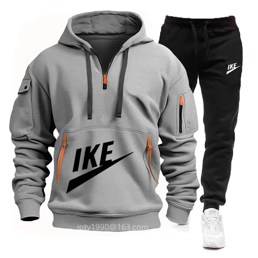 2025 new men's autumn and winter hoodie set fitness sports multi-zipper long-sleeved hooded jumper + 2 sets of casual pants
