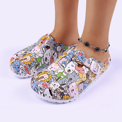 Women Flat Indoor Slippers Printing Soft EVA Soles Adjustable Strap Easy-On Nurse Shoes Comfortable Work Clog Shoes For Women