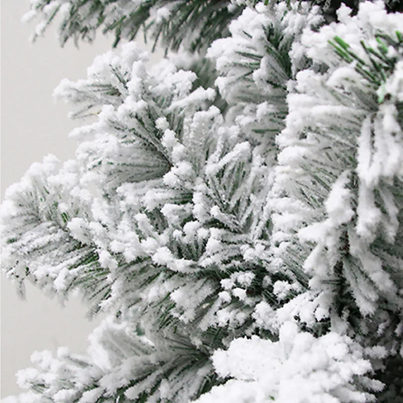 Christmas tree with white flocking, realistic snowfall effect, Christmas tree made of pine wood