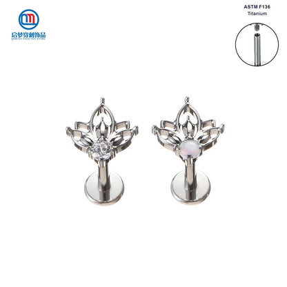 QM ASTM F136 Titanium Internally Threaded Half Lotus Top Labret Tragus Flat Helix Earring Piercing Jewelry