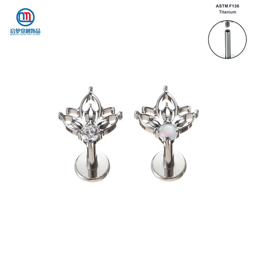 QM ASTM F136 Titanium Internally Threaded Half Lotus Top Labret Tragus Flat Helix Earring Piercing Jewelry