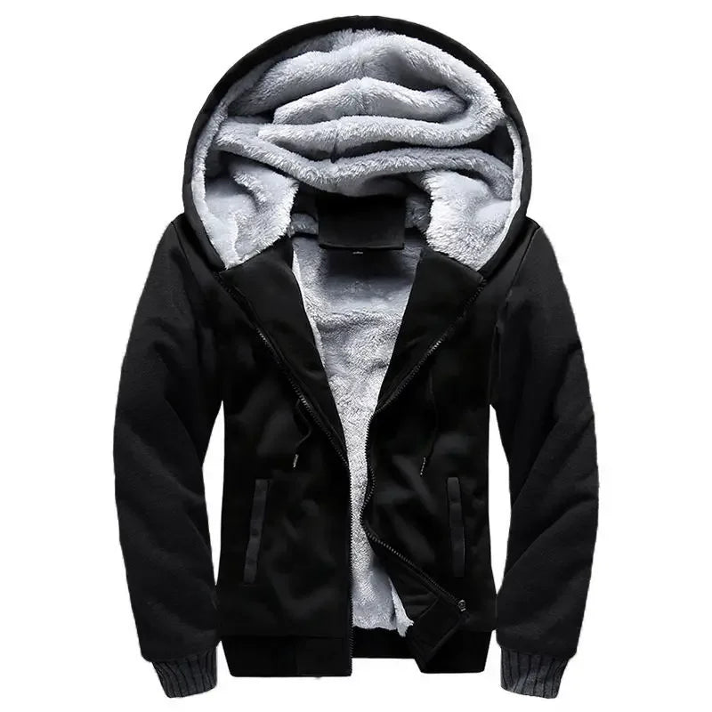 Men's Warmth Hooded Fleece Lined Thickened Baseball Jacket Sweatshirt Korean Style Sporty Top Winter Autumn Seasonal Wear