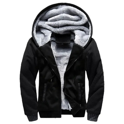 Men's Warmth Hooded Fleece Lined Thickened Baseball Jacket Sweatshirt Korean Style Sporty Top Winter Autumn Seasonal Wear