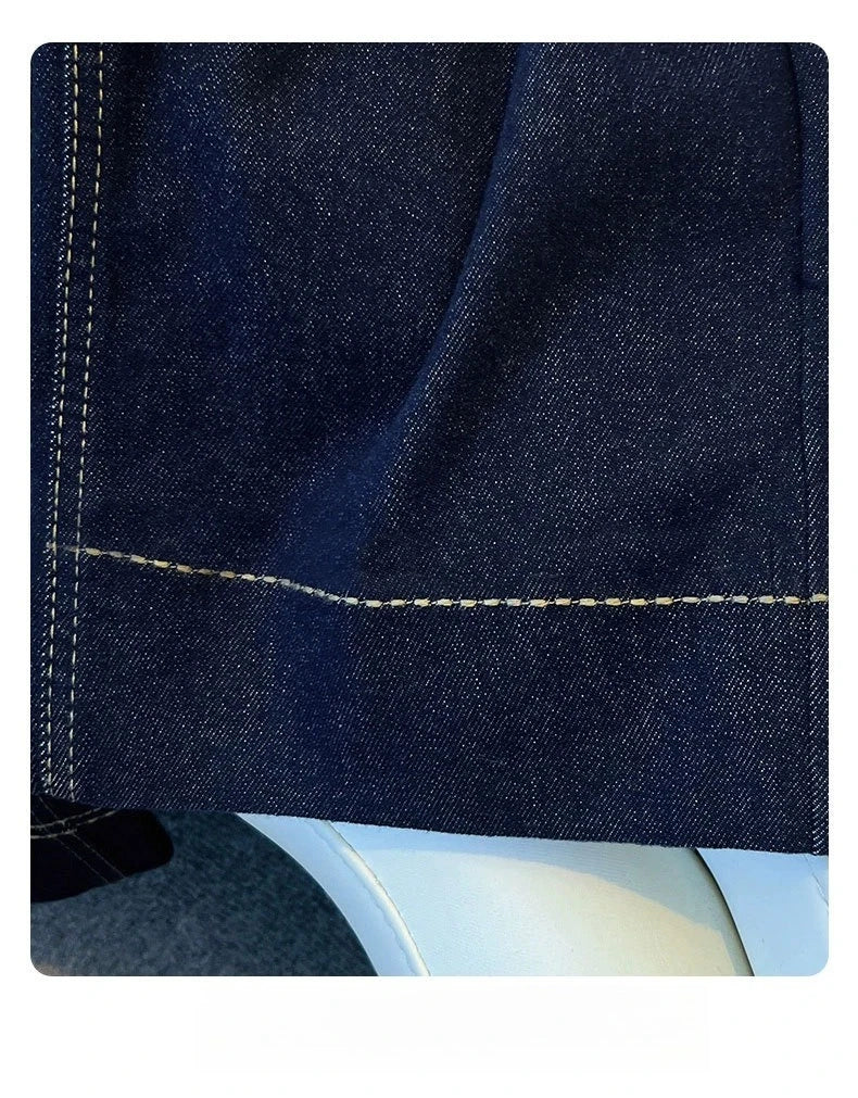 Female Trousers Women Button Zipper Closure Pockets Cozy Lady Pants Stylish Navy Blue Denim High Waisted Wide Leg Casual Jeans