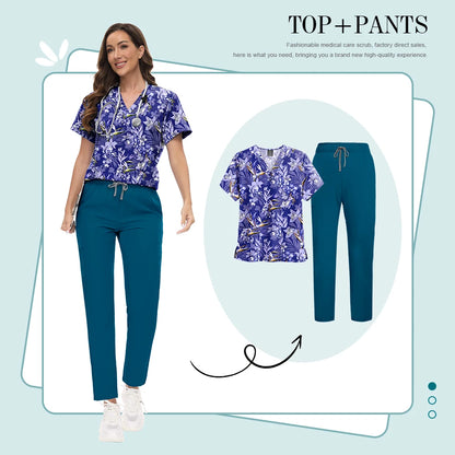 Scrubs Uniforms Sets High-quality Medical Scrub Multicolor Animal Printed Women Scrub Tops Medical Scrubs Uniform Nurse Lab Wear