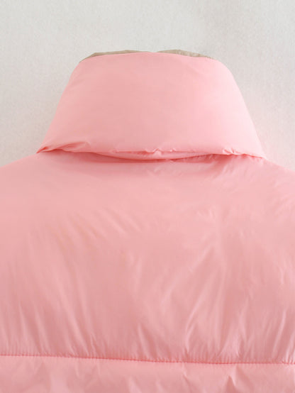 Fall Winter Warm Cropped Vest Jackets for Women Fashion Sleeveless Stand Collar Zip Up Puffer Waistcoat Street Style Outwear