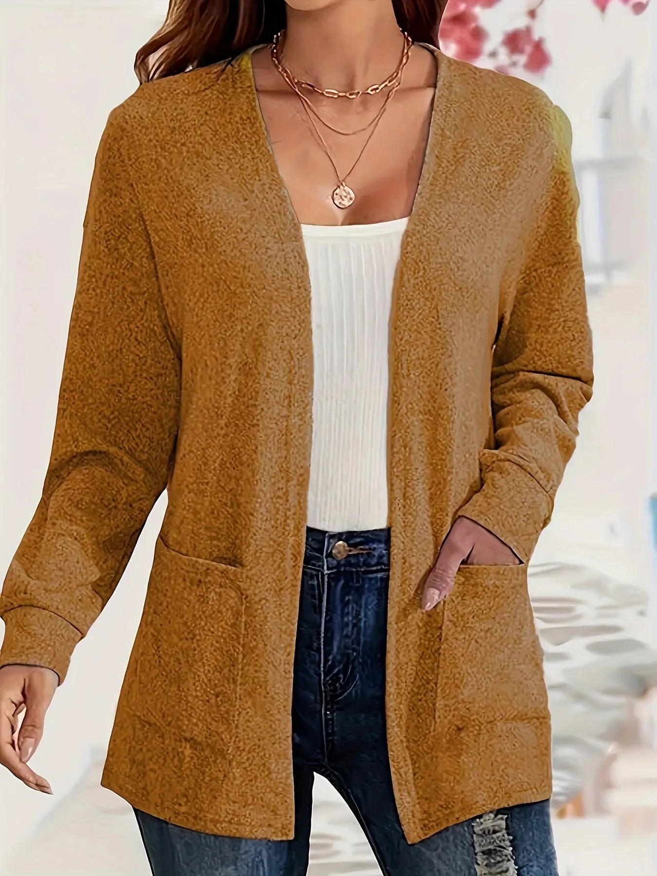 Autumn chic casual solid color pocket thin plus size women's jacket cardigan