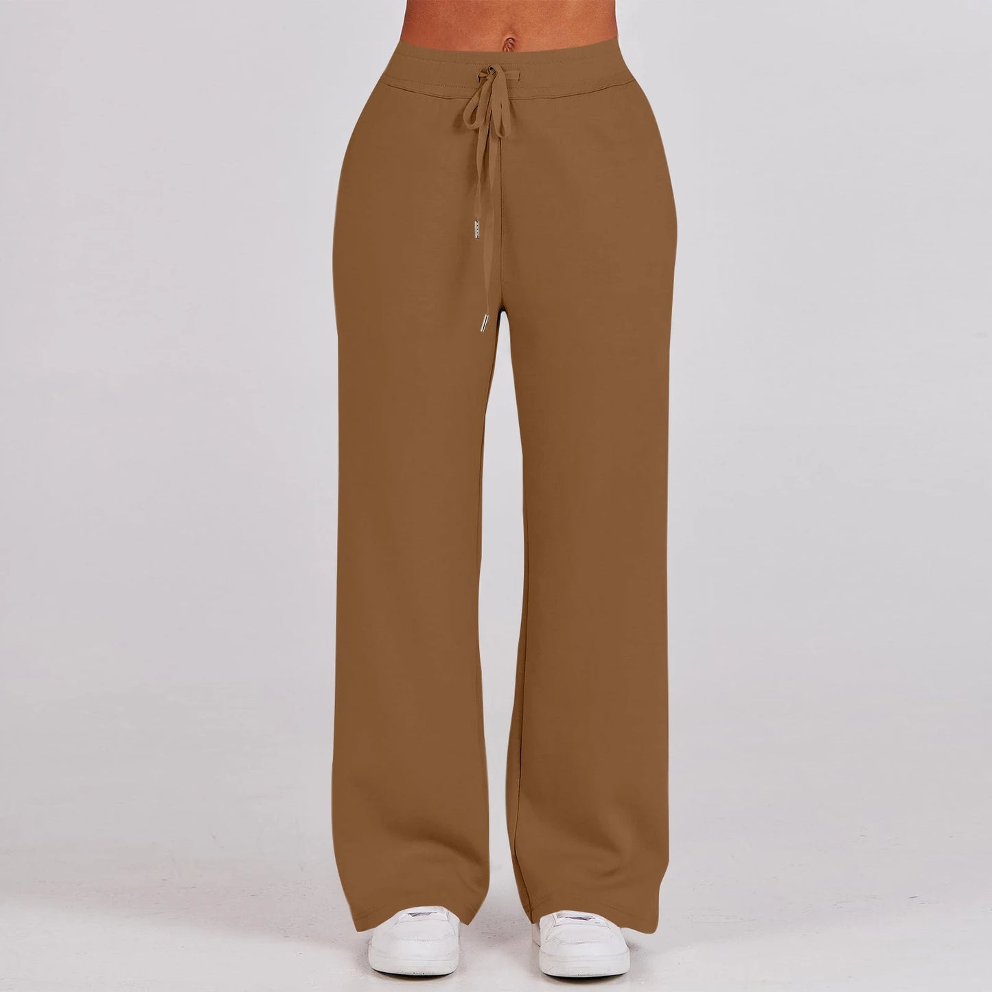 Solid Two-piece set Women Fashion Long Sleeve Zipper Sweater Pullover Tie up Pocket Wide Leg Pant Suit Loose Casual Sport Sets