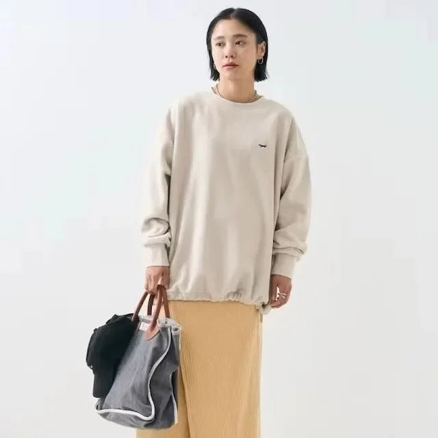 Double-Faced Fleece Sweatshirt with Corded Hemline And Embroidery round Neck Women's Fashion Brand Sweatshirt from Freak's Store