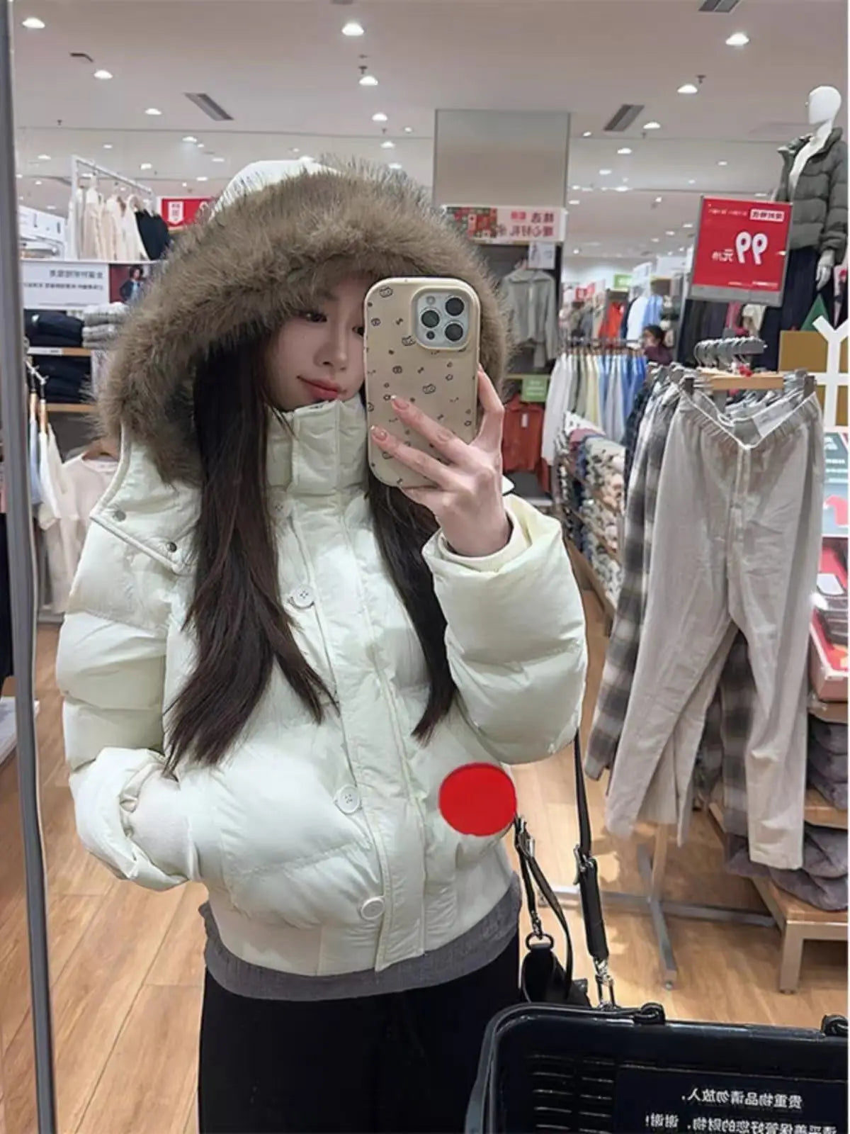 Autumn Winter Fur Hooded Jacket Women Outerwear Thick Dowon Cotton Padded Slim Short Parkas Female Cropped Puffer Bubble Coat