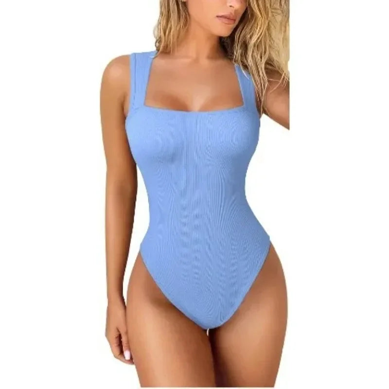 One Pieces Women's Seamless Bodysuits Summer Sexy Lady Strapless Backless Solid Color U Collar Slim Skinny Playsuits