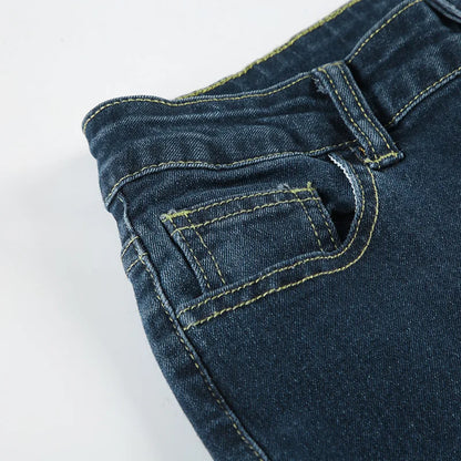 Flare Pants Jeans Women Embroidery Boot Cut Low Waist Washed Distressed Pockets Floor Length Streetwear 2025 Denim Trousers