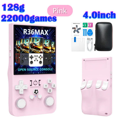 R36MAX Game Console 64GB 128GB 18000+GAMES Linux System 4.0inch K36 vs R36S 3.5inch Pocket Video Player No Download Required