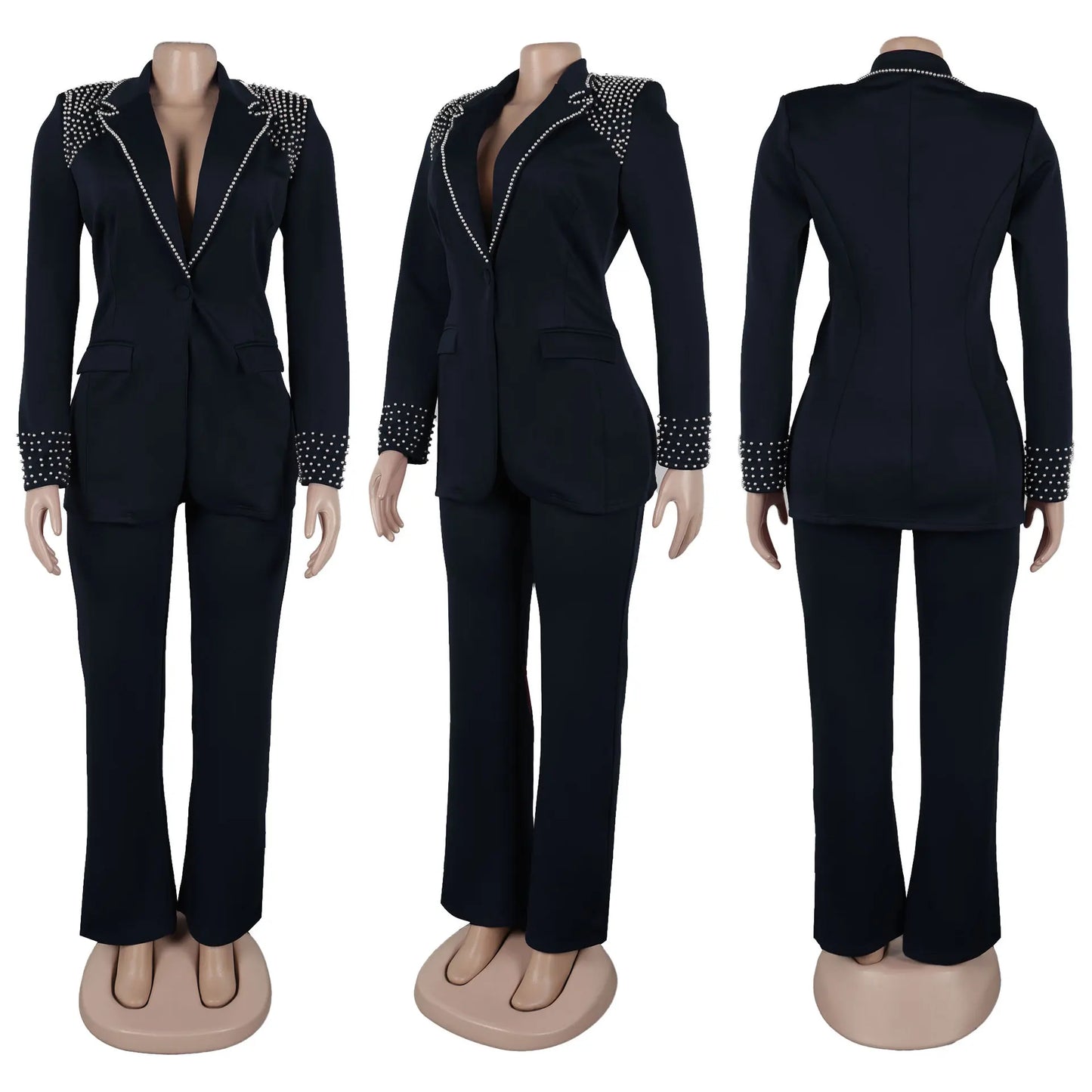2 Pieces Women's Sets Autumn Winter Long Sleeve Pearl Blazers Suit Tops And Pants Suits Two Piece Set Tracksuit Outfit 2026