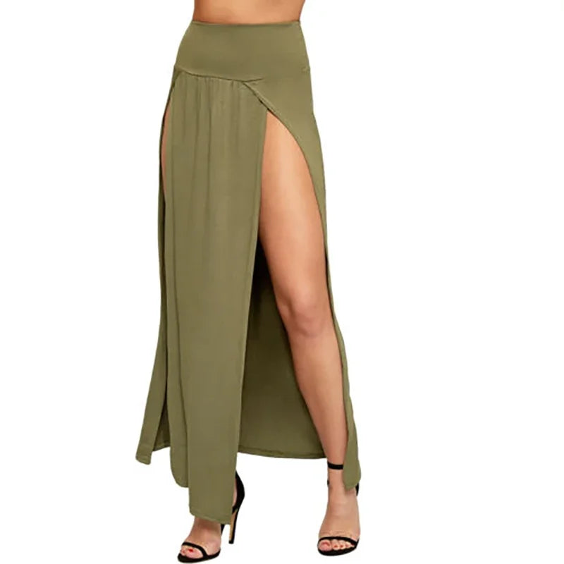 2025 New Arrival High Waisted Sexy Womens Double Slits Summer Solid Long Maxi Skirt Wholesale 51 Valentine's Day Gifts