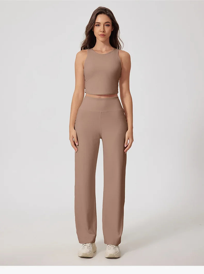 New Women Sportswear Yoga Set Sport Suit Gym Workout Clothes Gym Vest Crop Top High Waist Straight leg Pants Fitness Sports Wear