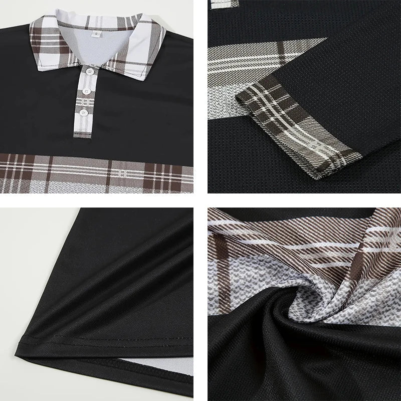 Spring and Autumn Men's Polo Shirt Lapel Pocket T-shirt Men's Business Casual Long sleeved European and American Plus Size