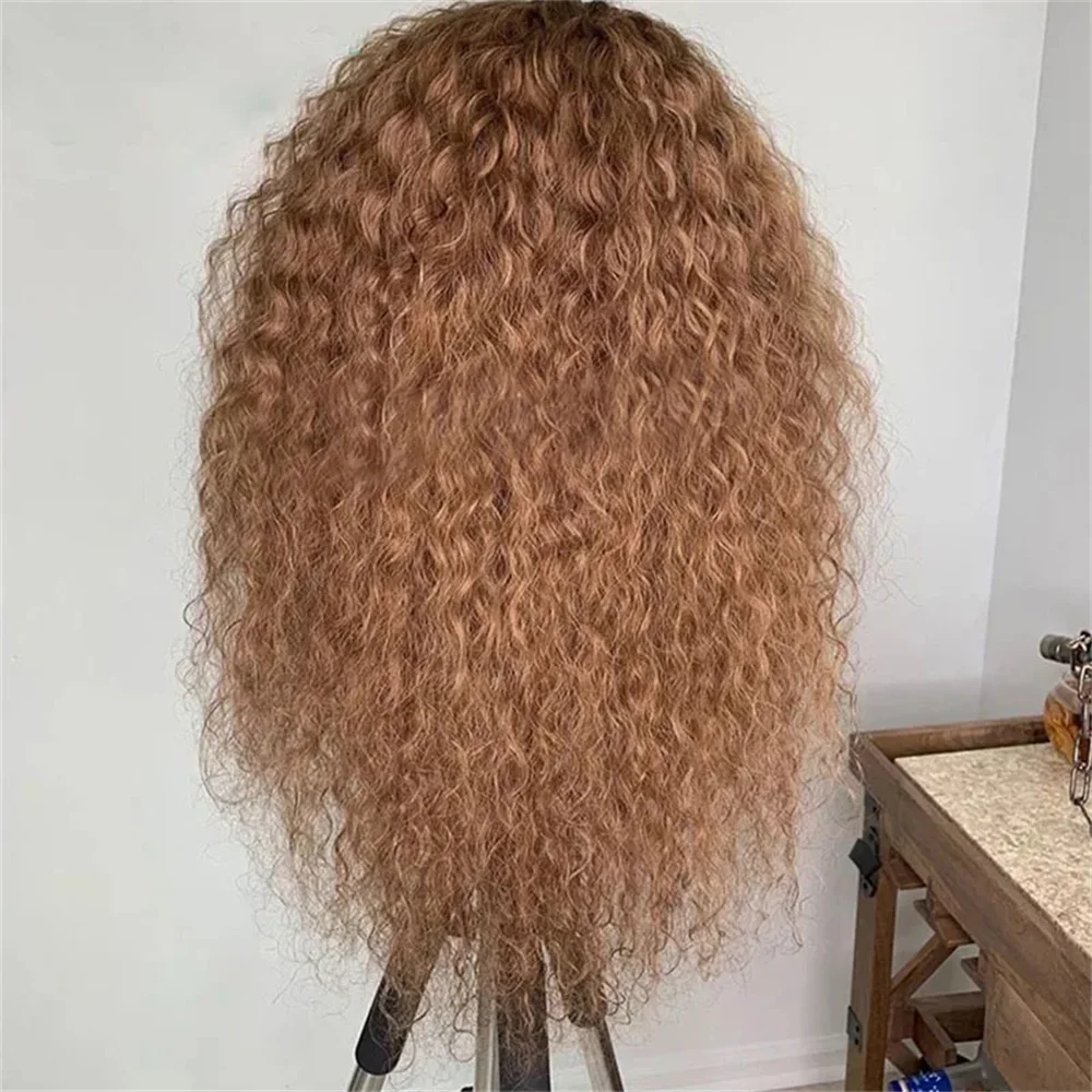 Soft Brown Color 26“Long Kinky Curly 180Density Lace Front Wig For Black Women Babyhair Synthetic Heat Resistant Glueless Daily