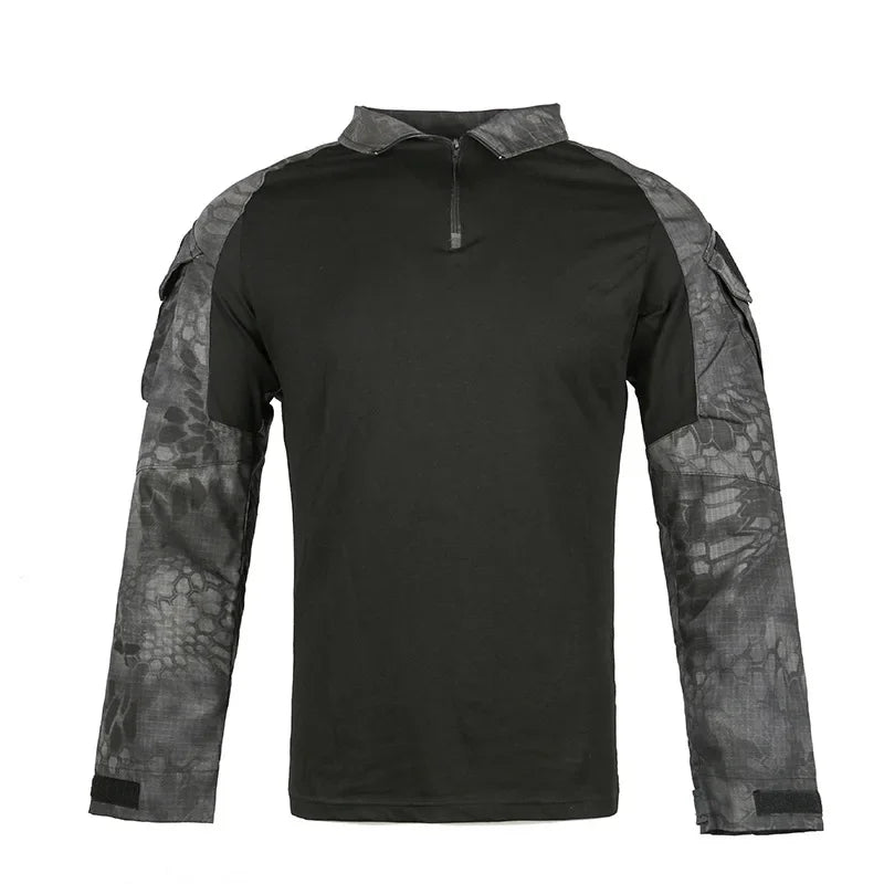 Men's Outdoor Tactical Shirts Long Sleeve Outfit Combat Shirt 1/4 Zipper Ripstop Tops Workwear pullover Camo Airsoft T-Shirts