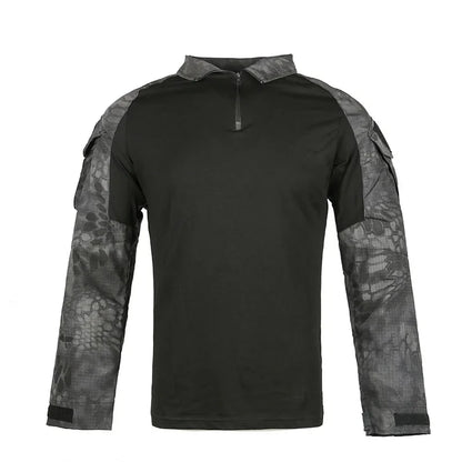 Men's Outdoor Tactical Shirts Long Sleeve Outfit Combat Shirt 1/4 Zipper Ripstop Tops Workwear pullover Camo Airsoft T-Shirts