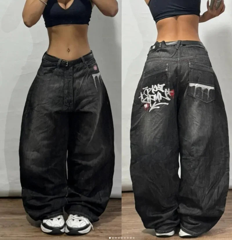 New American Street Retro Y2K Jeans Harajuku Hip Hop Light Blue Jeans For Men And Women Gothic High Waist Loose Denim Trousers
