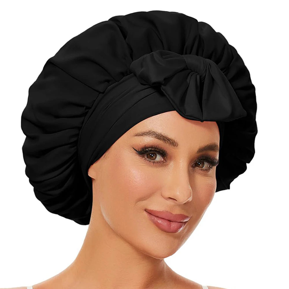 Silk Satin Hair Cap For Sleeping Bonnets For Women Round Haircare Women Headwear Night Hat Reversible Head Cover