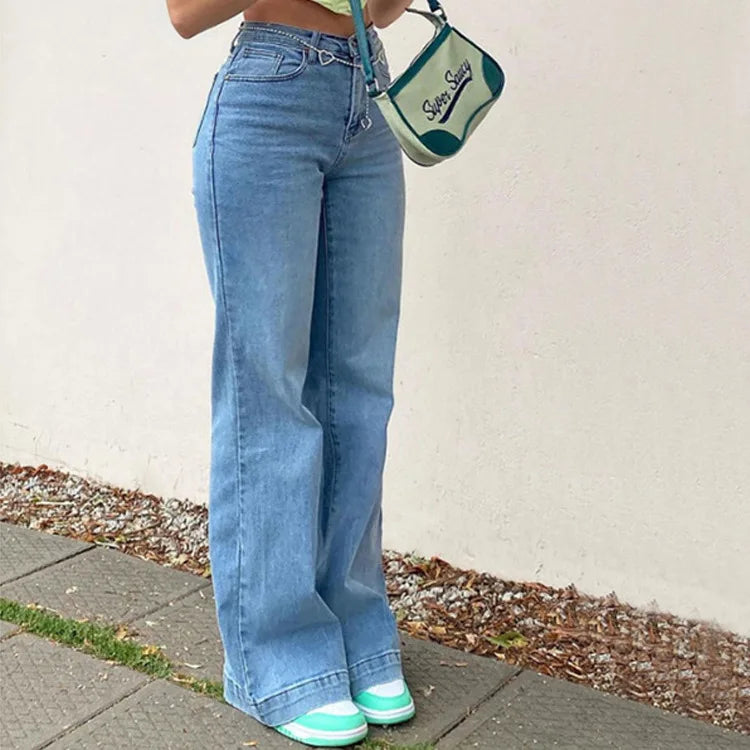 Women Denim Flared Pants Casual Solid Color Stretchy High Waist Bell Bottom Jeans Streetwear Baggy Jeans For Women Trousers