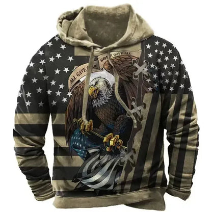 Fashionable American Flag Printed Men's Hoodie Trendy Harajuku Retro Clothing Spring and Autumn New Hoodie Sportswear