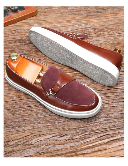 Men's Suede Casual Shoes Embossed Leather Men Fashion Buckle Loafers Mens Slip-on Board Shoes Outdoor Flats Big Size 38-46