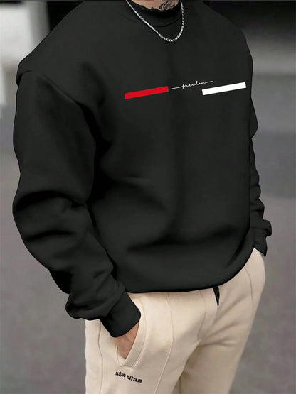 Men's autumn and winter fashionable casual loose freedom letter graphic printed long sleeved round neck sweatshirt