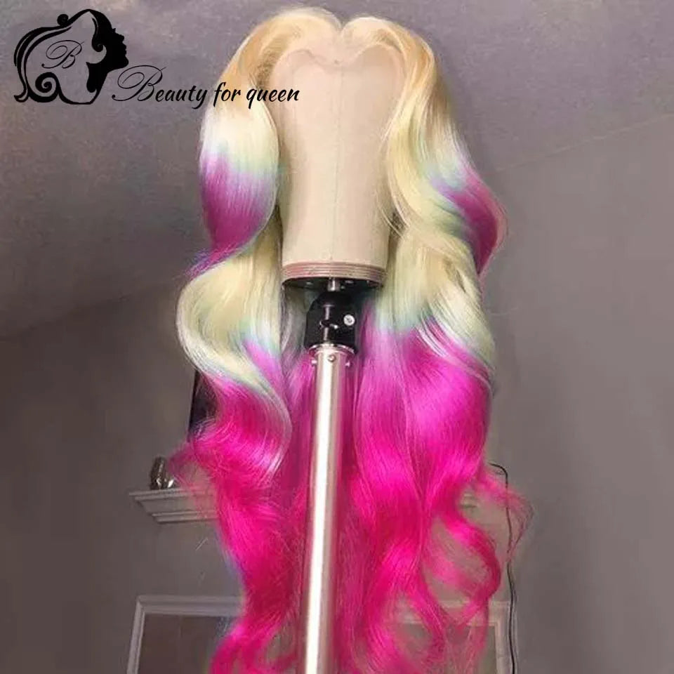 Colored Green Grey Pink Blue Body Wave Brazilian Human Hair Wig For Women 26 Inches 13x4 HD Lace Frontal Wigs 180 Density