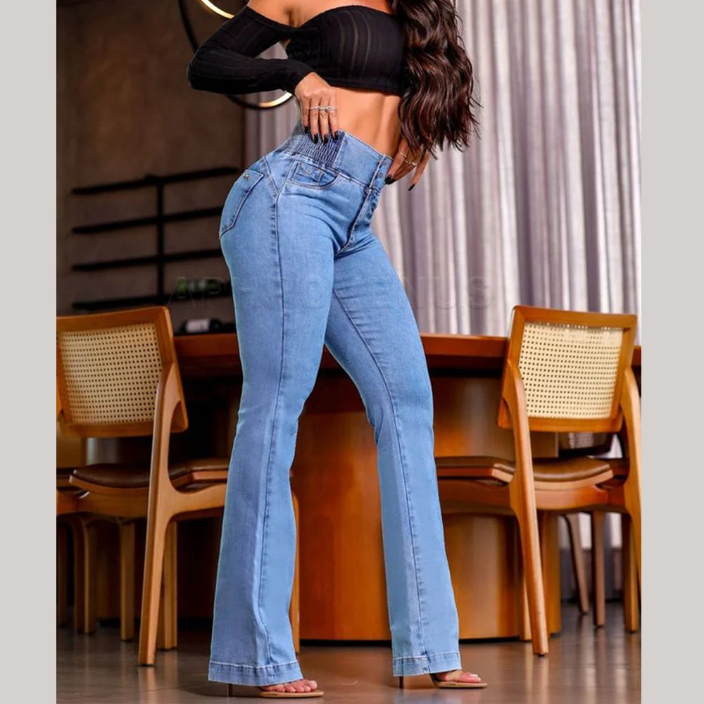 2025 & 2026 Fashion Straight Elastic Jeans Women Mid Waist Skinny Denim Pants Y2K Trousers Shaping Butt Lift Slim-fit Jeans