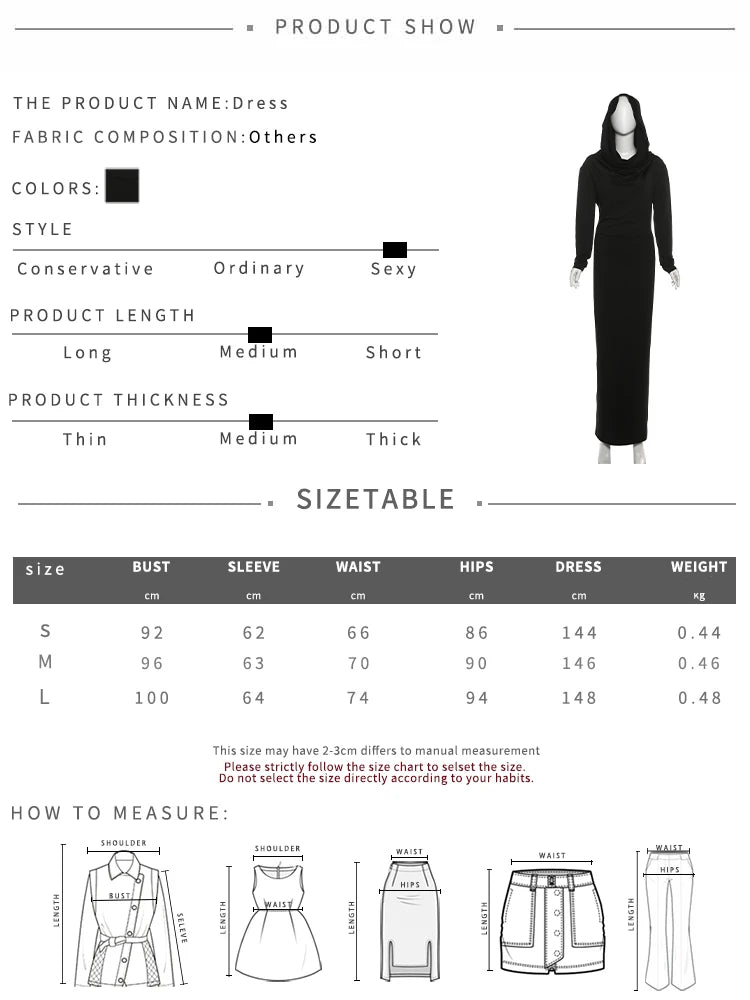 Sisterlinda Casual Hooded Long Dresses Woman Autumn Trend Swing Collar Full Sleeve Skinny High Stretch Solid Elegant Vestidos