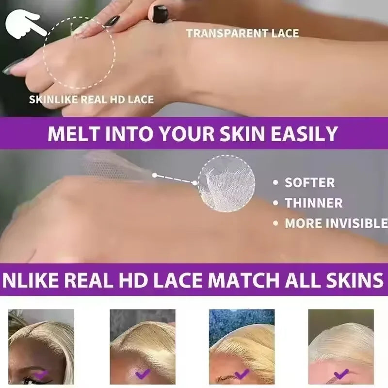 613 HD Transparent Lace Frontal Wig 13x6 Blonde Bone Straight 100% Human Hair Wigs Pre Plucked High Density Brazilian Real Hair