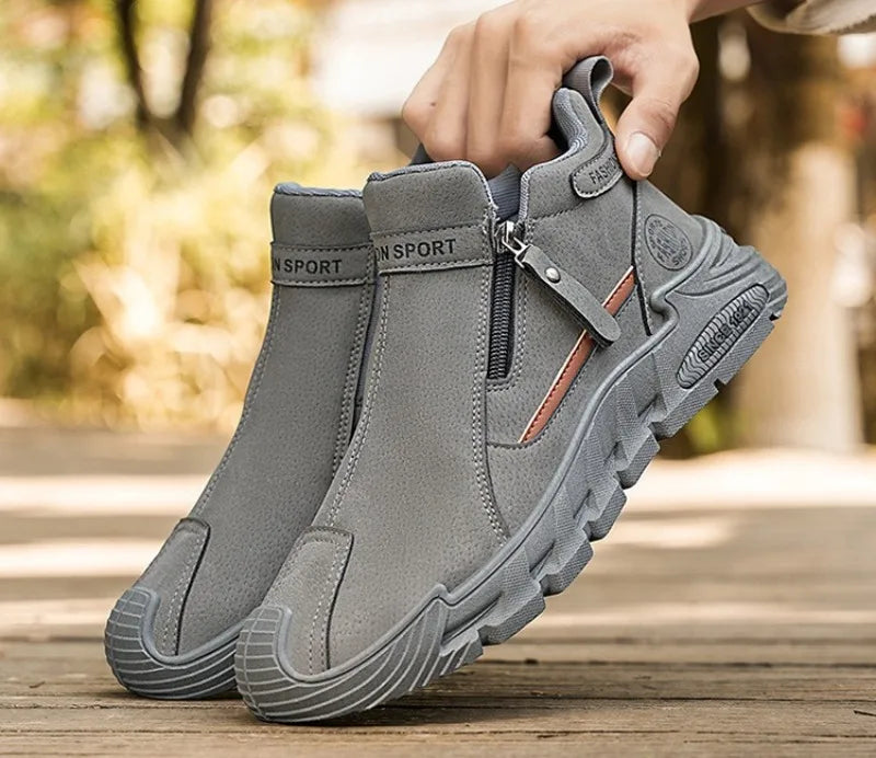 Mens Casual Labor Shoes Fashion Zipper Versatile Men Outdoor Climbing Shoes Non Slip Wear-resistant Sneakers Zapatos Para Hombre