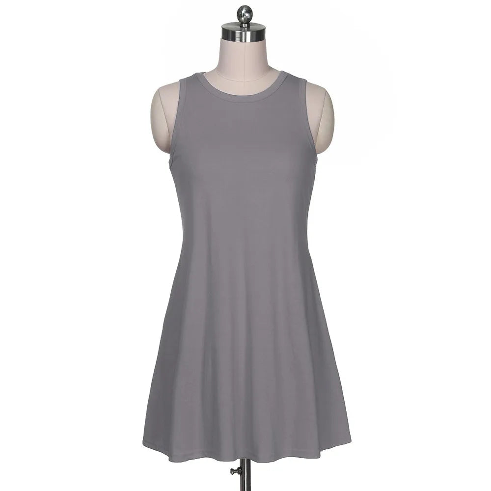 Women Summer Casual Dresses Beach Cover up Plain Pleated Tank Dress, Women Pockets Sleeveless Above Knee Dress Loose Party Dress