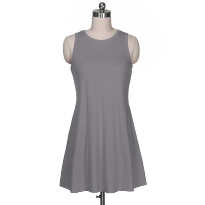 Women Summer Casual Dresses Beach Cover up Plain Pleated Tank Dress, Women Pockets Sleeveless Above Knee Dress Loose Party Dress