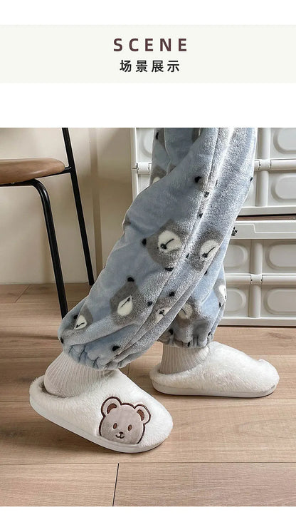 Bear Plush Slippers For Women Men Fashion Kawaii Fluffy Winter Warm Slippers Lovers Cartoon Teddy Bear House Shoes TG03