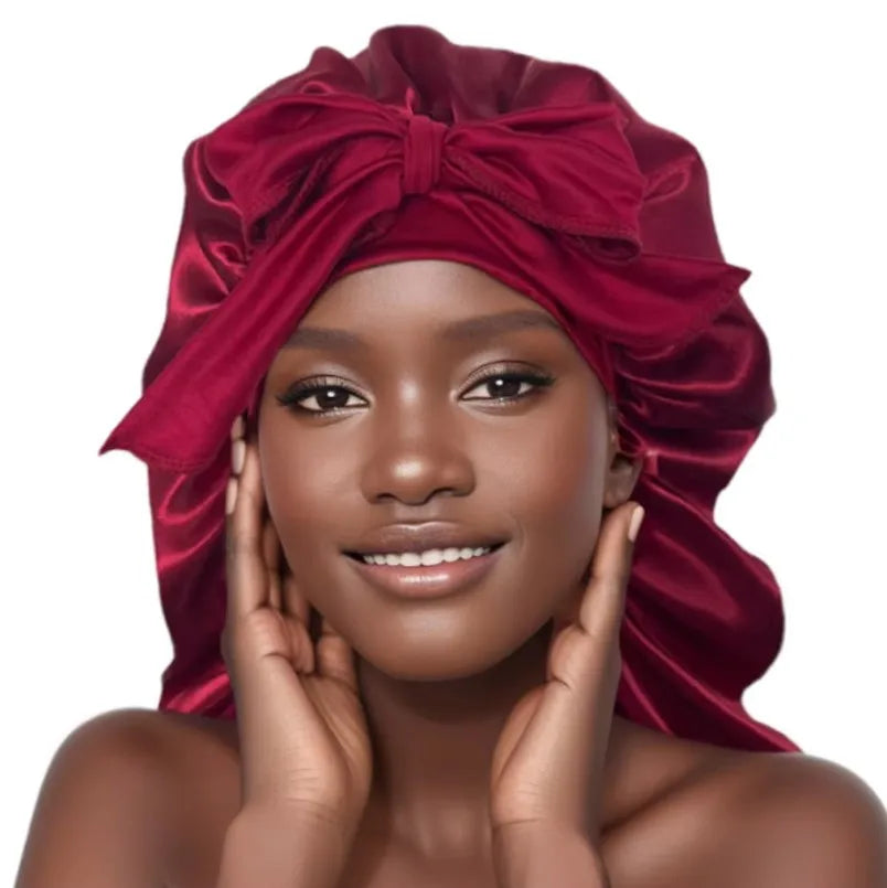 Women Bonnet Satin Sleeping Hat Long Tail Braid Hair Night Sleep Cap Head Cover Bonnets Shower Caps for Sauna Bathing Bonnet