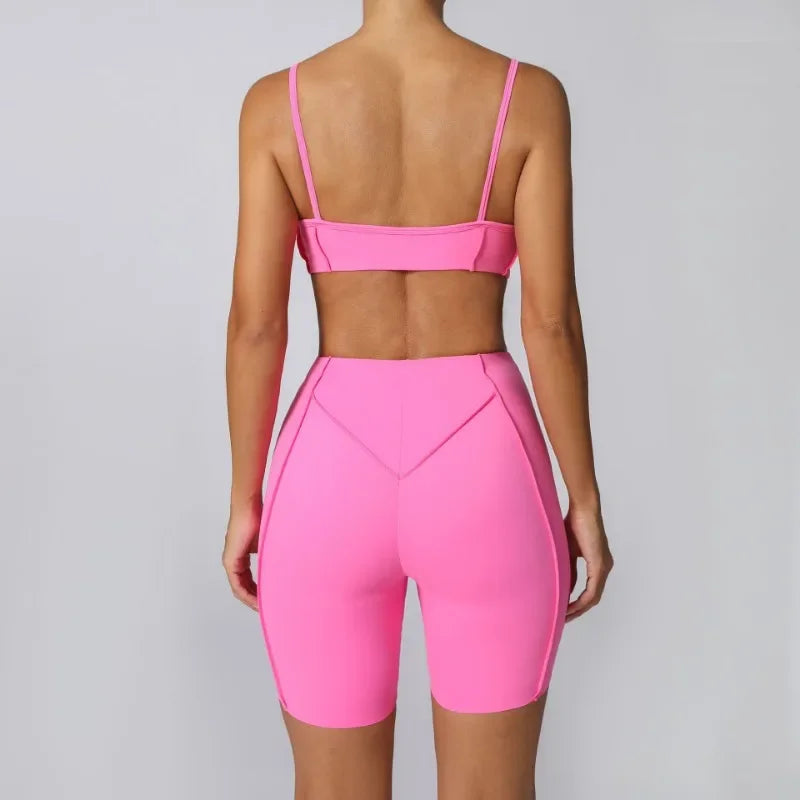 Yoga Fitness Sports Sets High Waist Hip-lifting Shorts Open Back Bra Suit Casual Running Workout Gym Leggings Sexy Set for Women