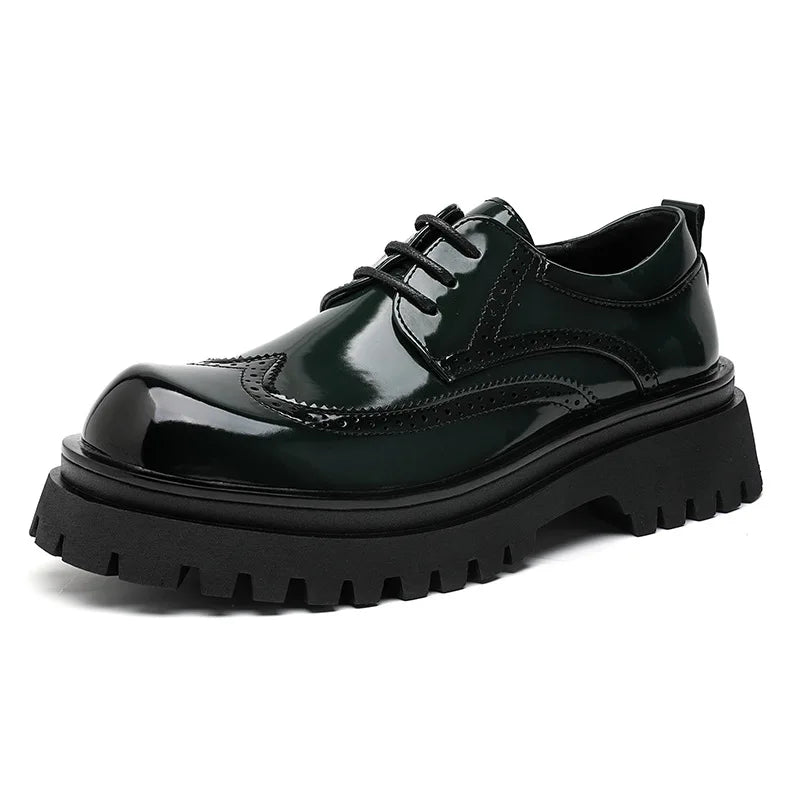 Brand Man Shoes Formal Green Glossy Leather Shoes for Men Lace Up Oxfords for Male Wedding Party Office Business Casual Shoe Men