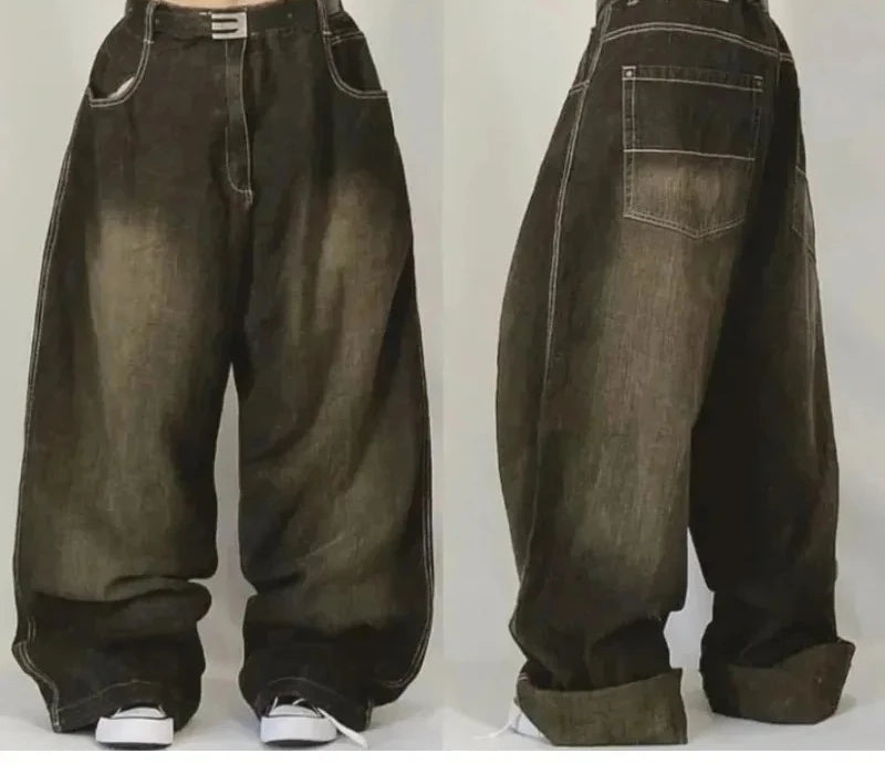 Street Vintage Jeans New Y2K Harajuku Wash Blue Multiple pockets Baggy Jeans Denim Pants Mens Womens High Waist Wide Trousers