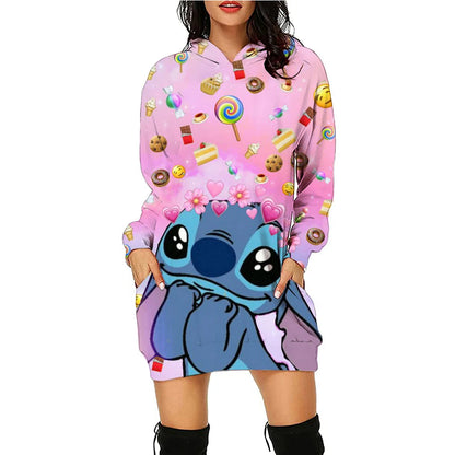 Y2k Stitch Dresses for Women 2024 Disney Woman Clothes Mini Dress With Hood Hoodie Kawaii Fashion Luxury Party Sweater Dress 3XL