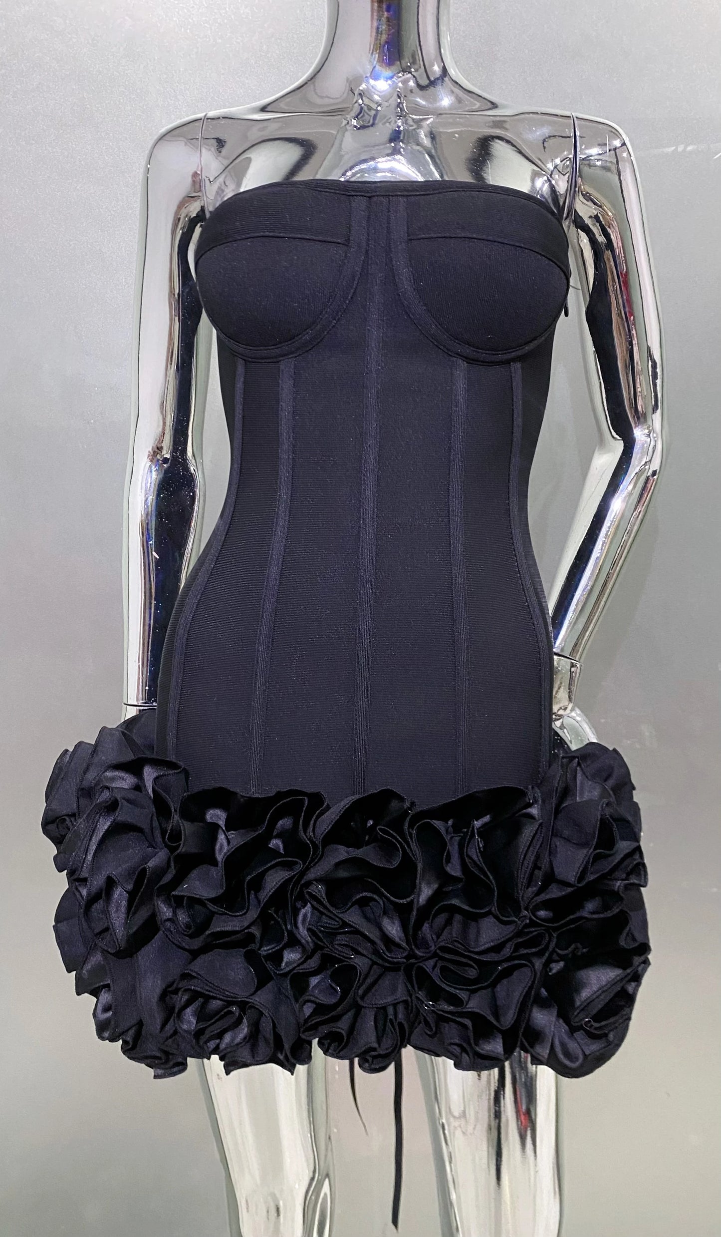 Stereoscopic Flowers Back Laceing Strapless Red Bandage Mini Evening Dress Sweet Woman Birthday Party Dress Performance costume