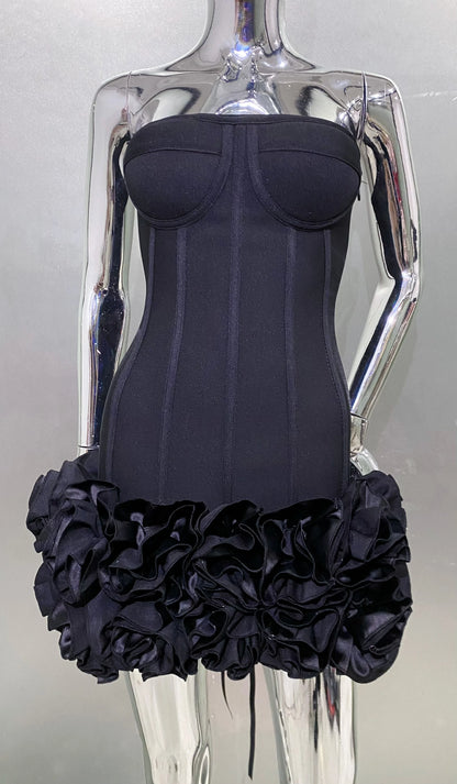 Stereoscopic Flowers Back Laceing Strapless Red Bandage Mini Evening Dress Sweet Woman Birthday Party Dress Performance costume