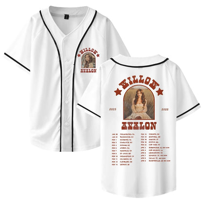 Willow Avalon Tour 2025 Baseball Jersey Hip Hop Shirts Fashion Jersey Casual Baseball Jacket Hip Hop Tshirt Cool Short Sleeve