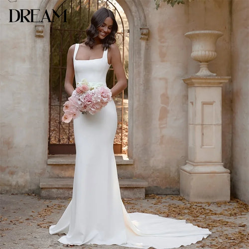 Classic Mermaid Wedding Dresses 2025 Square Collar Spaghetti Straps Open Back Buttons Bridal Gown Vestidos De Novia Customized